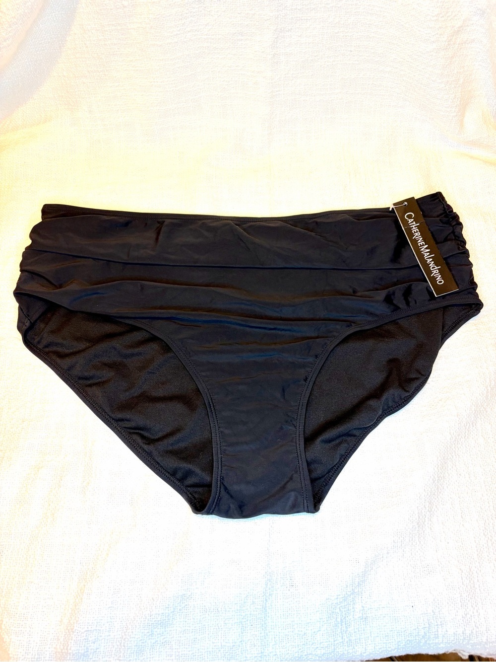 Catherine Malandrino Black Ruched High-Waist Swim Bottom with side Shirring new